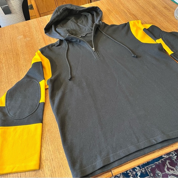 J. Peterman Men’s Elbow Patch Rugby Gray Yellow Shirt Large 100% Cotton - Picture 2 of 11